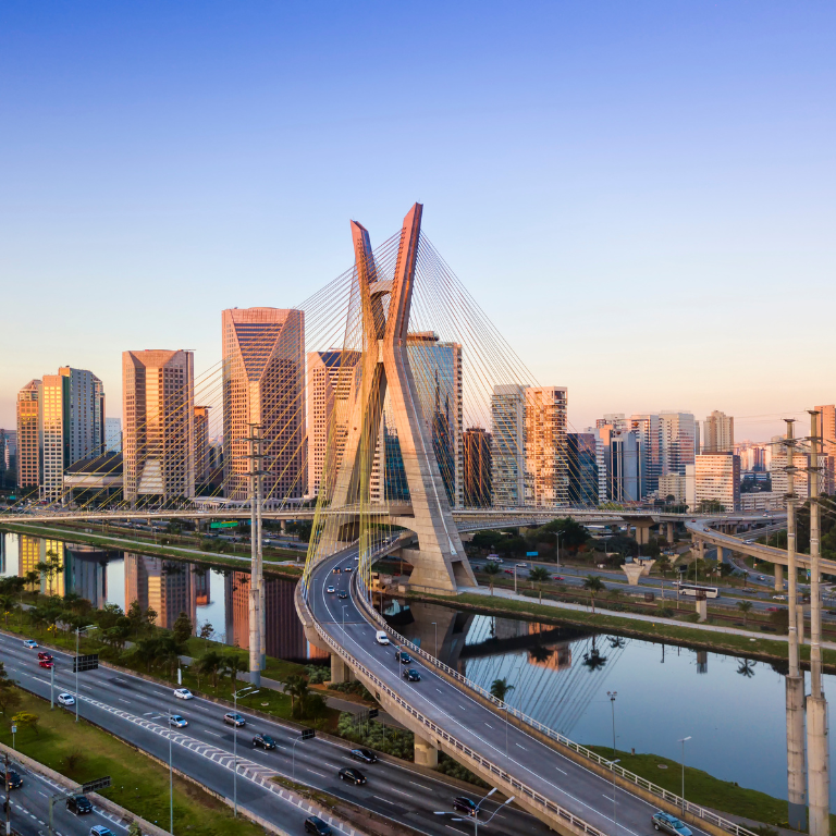 Striking crisscross bridge in an South American metropolis