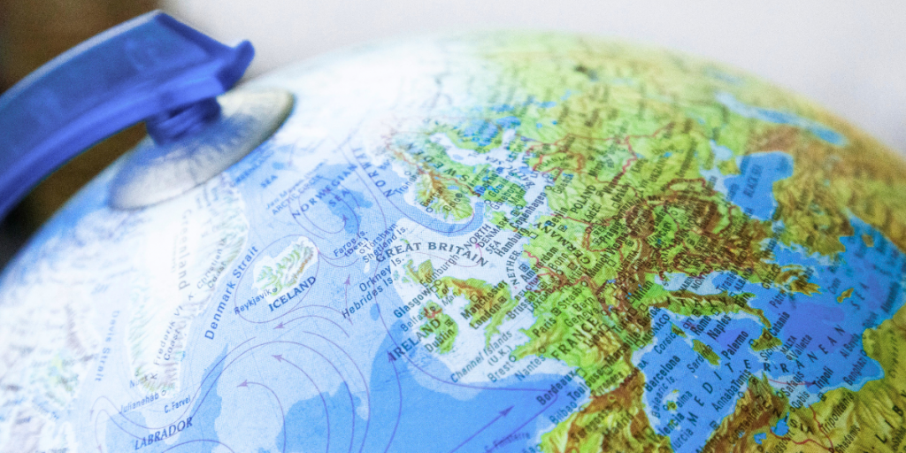 Globe displaying Iceland, Great Britain and the Surrounding Countries